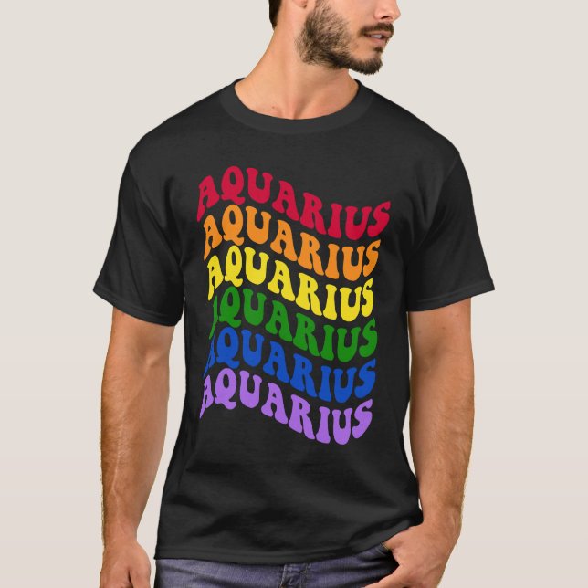 Aquarius Zodiac Sign LGBT Gay Pride LGBTQ Rainbow  T-Shirt (Front)