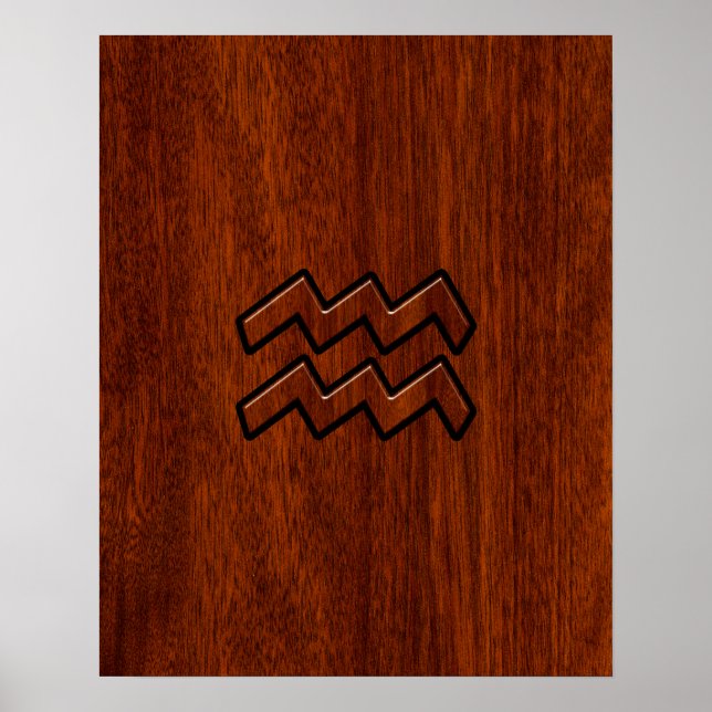 Aquarius Zodiac Sign Mahogany Style (Front)