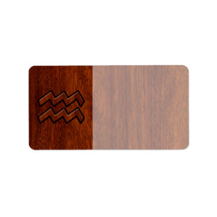 Aquarius Zodiac Sign Mahogany Style Label