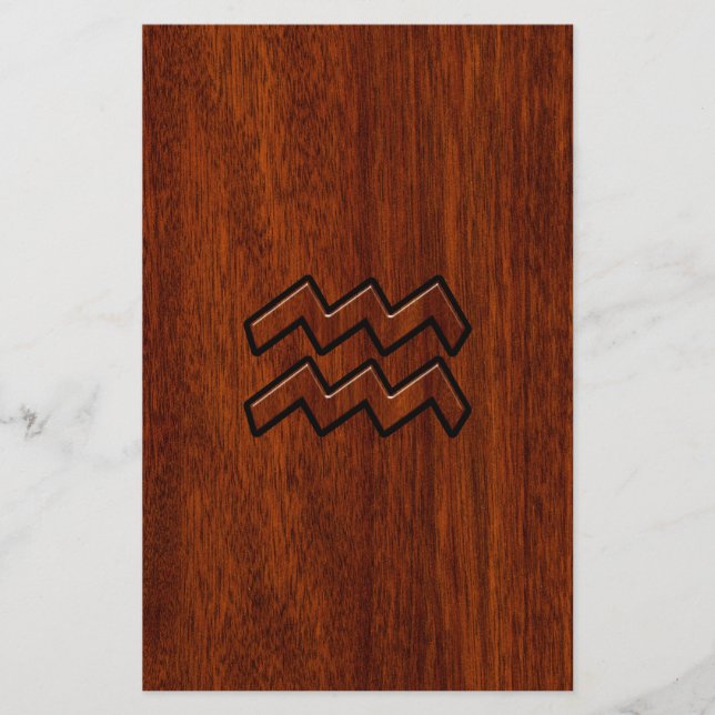 Aquarius Zodiac Sign Mahogany Style Stationery (Front)