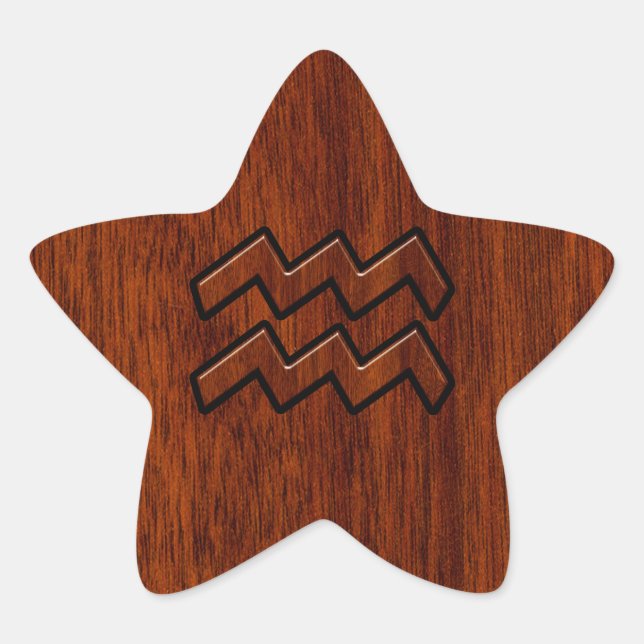 Aquarius Zodiac Sign Mahogany Wood Style Star Sticker (Front)