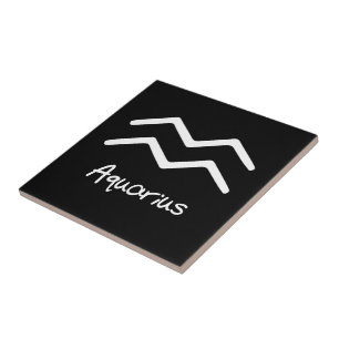 Aquarius Zodiac Sign on Black Background Tile
