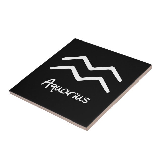 Aquarius Zodiac Sign on Black Background Tile (Side)