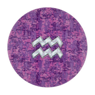 Aquarius Zodiac Sign on fuchsia digital camouflage Cutting Board