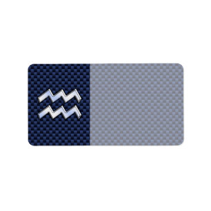 Aquarius Zodiac Sign on navy blue carbon fibre Label