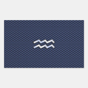 Aquarius Zodiac Sign on navy blue carbon fibre Rectangular Sticker