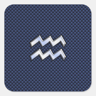Aquarius Zodiac Sign on navy blue carbon fibre Square Sticker