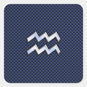 Aquarius Zodiac Sign on navy blue carbon fibre Square Sticker