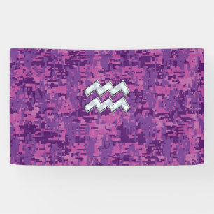 Aquarius Zodiac Sign on Pink Digital Camouflage