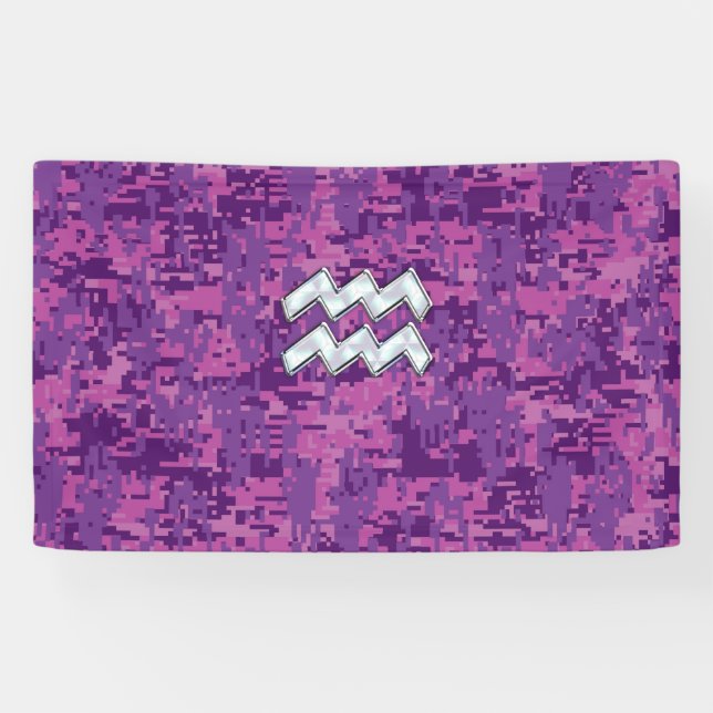 Aquarius Zodiac Sign on Pink Digital Camouflage (Horizontal)