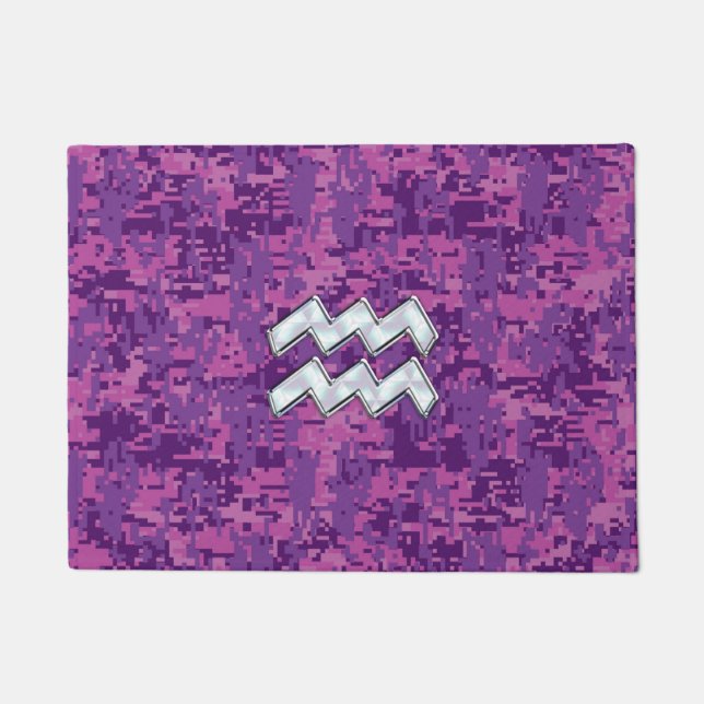 Aquarius Zodiac Sign on Pink Digital Camouflage Doormat (Front)