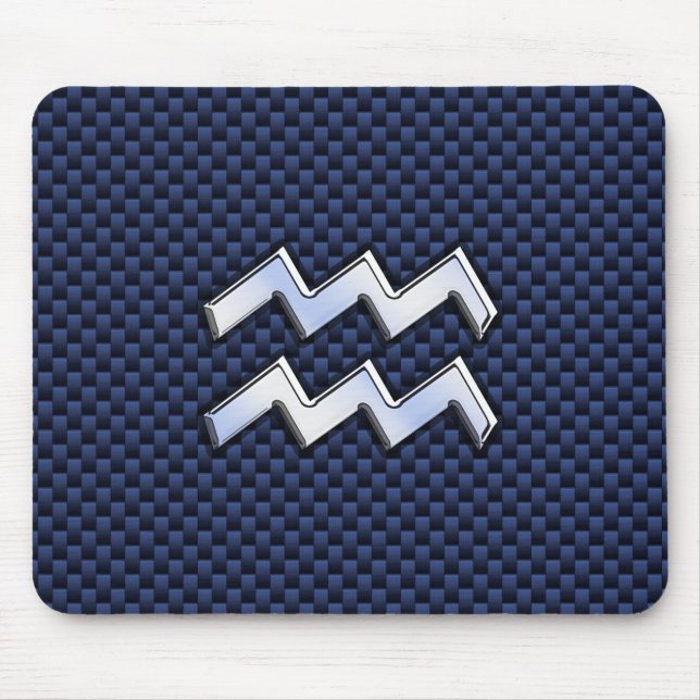 Aquarius Zodiac Sign on Royal Blue Carbon Fibre Mouse Mat (Front)