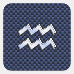 Aquarius Zodiac Sign on Royal Blue Carbon Fibre Square Sticker