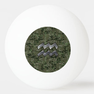 Aquarius Zodiac Sign on Woodland Digital Camo Ping Pong Ball