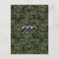 Aquarius Zodiac Sign on Woodland Digital Camo