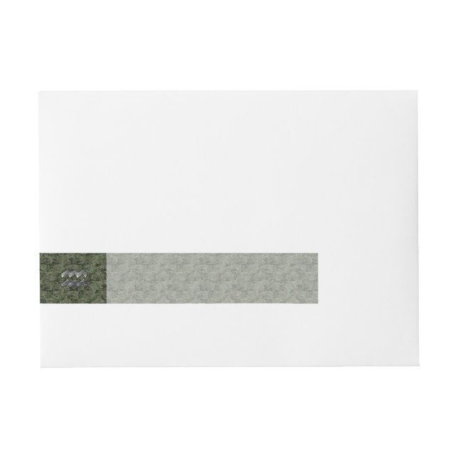 Aquarius Zodiac Sign on Woodland Digital Camo Wraparound Address Label (Front)