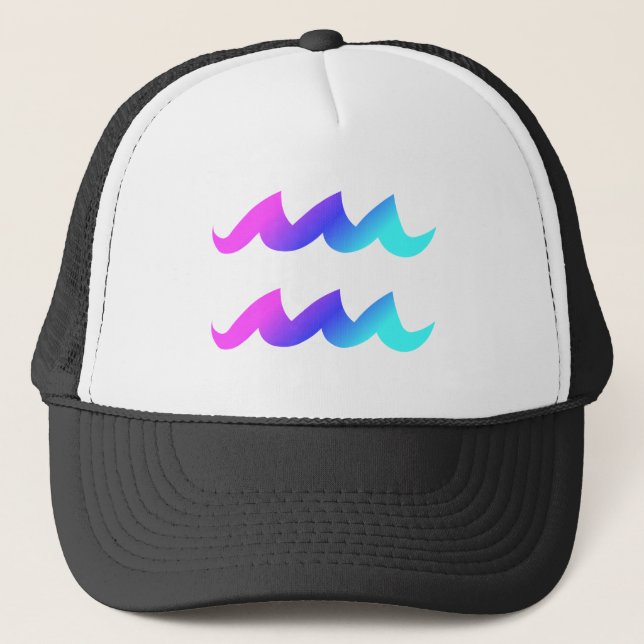 Aquarius Zodiac Sign Pink Blue Aqua Gradient Trucker Hat (Front)