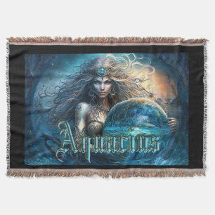 Aquarius Zodiac Sign Throw Blanket