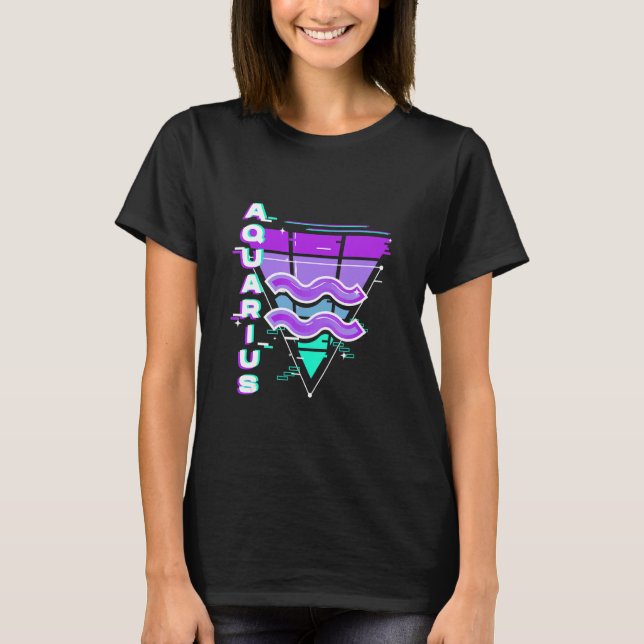 Aquarius Zodiac Sign Vaporwave Aesthetics 80s 90s  T-Shirt (Front)