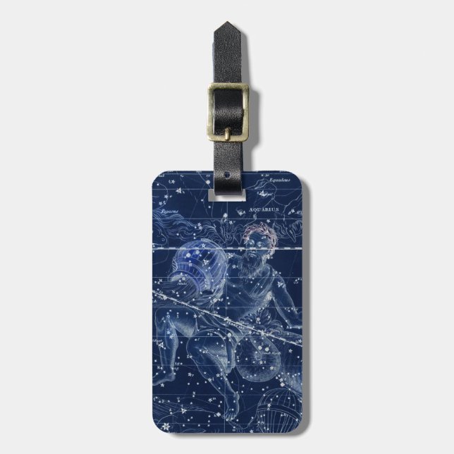 Aquarius Zodiac Sign Vintage Illustration Luggage Tag (Front Vertical)