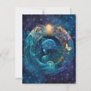 Aquarius Zodiac Sign Watercolor Design Card