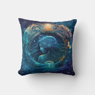 Aquarius Zodiac Sign Watercolor Design Cushion