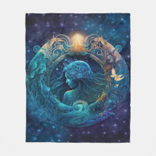 Aquarius Zodiac Sign Watercolor Design Fleece Blanket