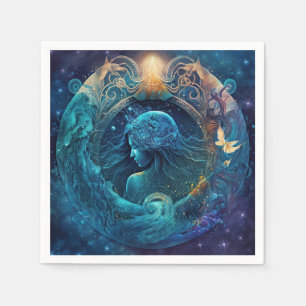 Aquarius Zodiac Sign Watercolor Design Napkin