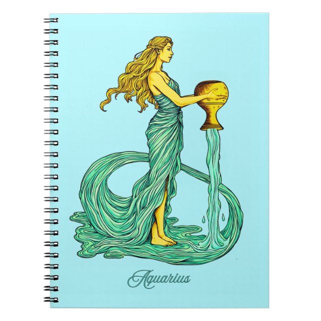 Aquarius Zodiac Sign, Woman with Flowing Water Notebook (Front)