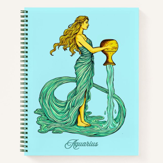 Aquarius Zodiac Sign, Woman with Flowing Water Notebook (Front)