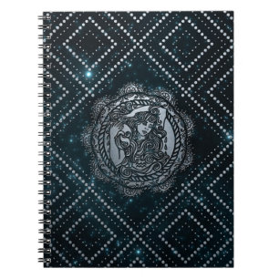 Aquarius Zodiac Silver Embossed on the Star sky Notebook