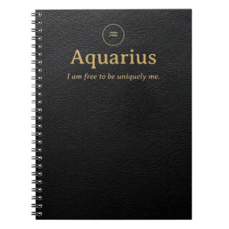 Aquarius Zodiac Spiral Notebook -Faux Leather Look