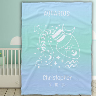 Aquarius Zodiac Star Name Birthdate Blue Baby Fleece Blanket