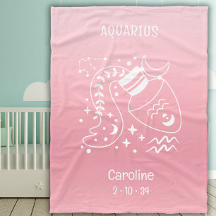 Aquarius Zodiac Star Name Birthdate Pink Baby Fleece Blanket
