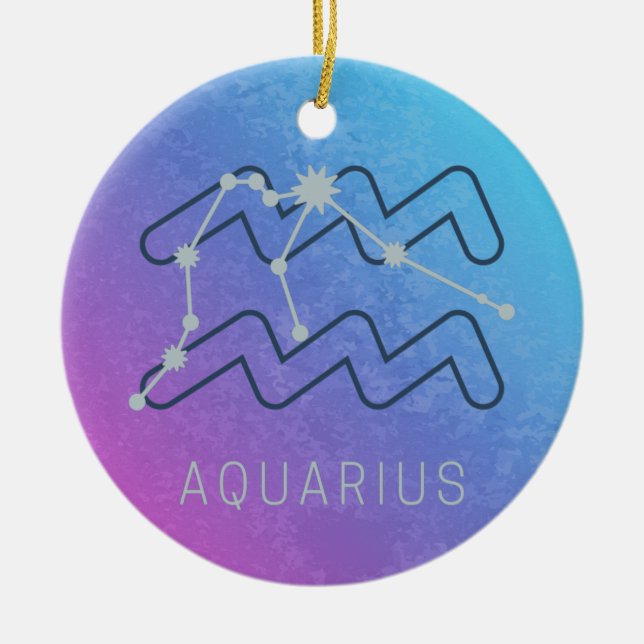 Aquarius Zodiac Star Sign Horoscope Constellation Ceramic Tree Decoration (Front)