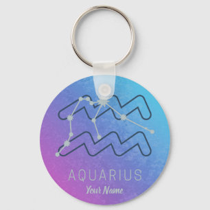 Aquarius Zodiac Star Sign Watercolor Horoscope Key Ring
