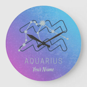 Aquarius Zodiac Star Sign Watercolor Horoscope Large Clock