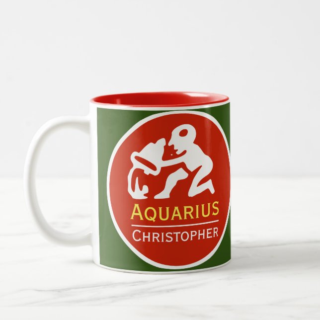Aquarius Zodiac Star Sign with Owner's Name Two-Tone Coffee Mug (Left)