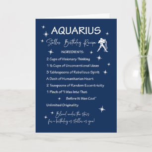 Aquarius Zodiac Stellar Birthday Recipe Card