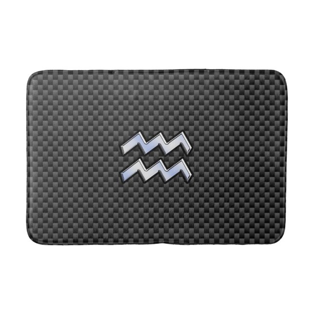 Aquarius Zodiac Symbol Carbon Fibre Decor Bath Mat (Front)