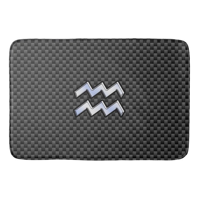 Aquarius Zodiac Symbol Carbon Fibre Decor Bath Mat (Front)