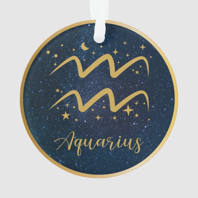 Aquarius zodiac symbol gold stars personalised ornament (Back)