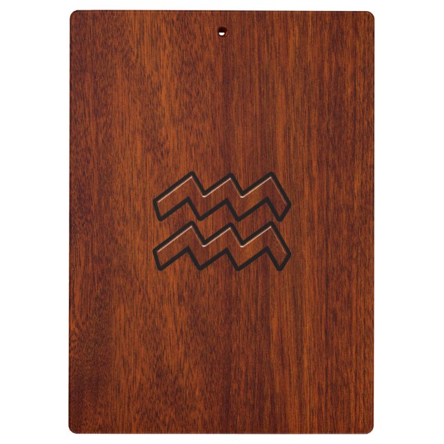Aquarius Zodiac Symbol Mahogany Style Clipboard (Back)