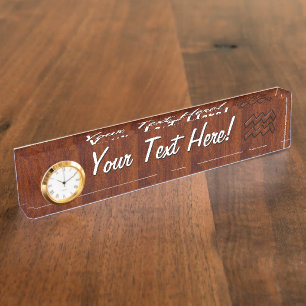 Aquarius Zodiac Symbol Mahogany Style Nameplate