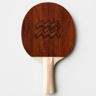 Aquarius Zodiac Symbol Mahogany Style Ping Pong Paddle
