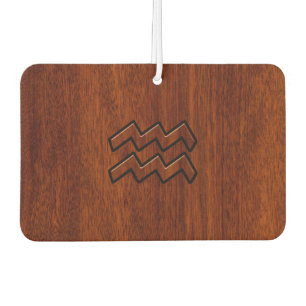 Aquarius Zodiac Symbol Mahogany Wood Style Car Air Freshener