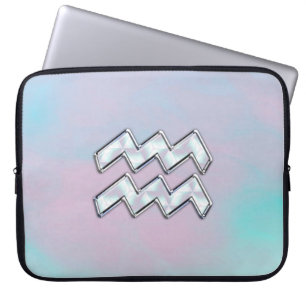 Aquarius Zodiac Symbol Mother of Pearl Nacre Style Laptop Sleeve