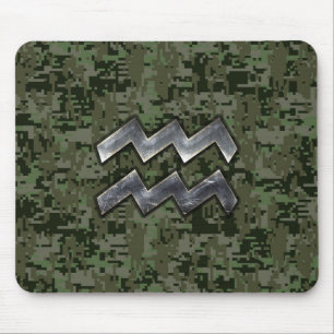 Aquarius Zodiac Symbol on Green Digital Camouflage Mouse Mat