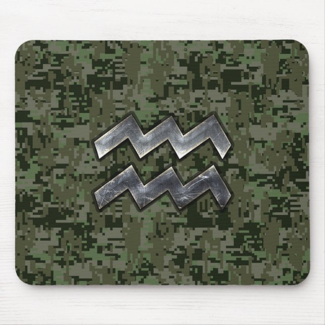 Aquarius Zodiac Symbol on Green Digital Camouflage Mouse Mat (Front)