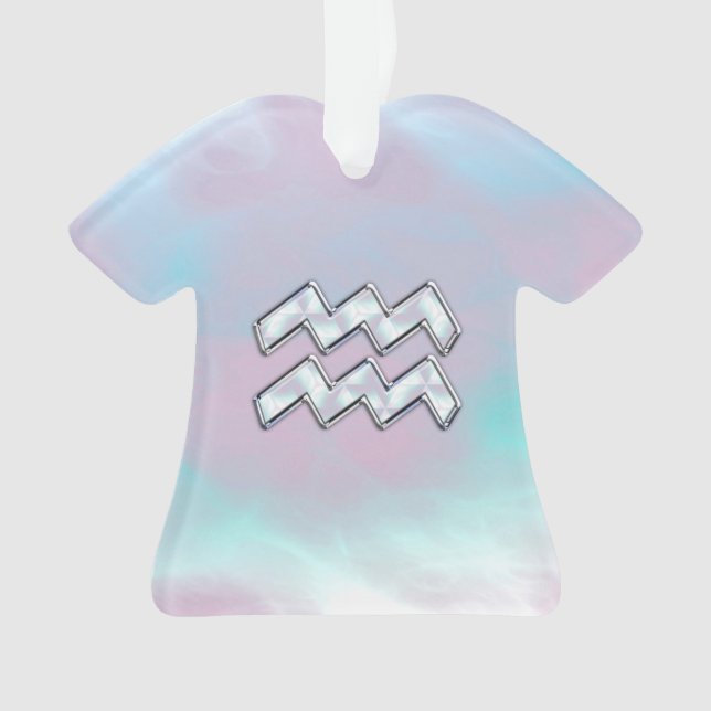 Aquarius Zodiac Symbol on Mother of Pearl Decor Ornament (Front)